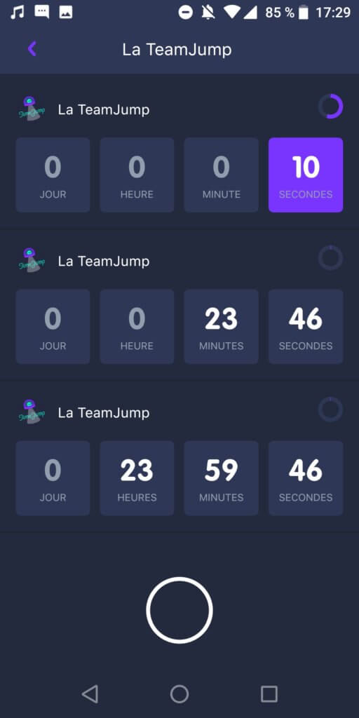 Tiempo restante de la aplicación TimeJump