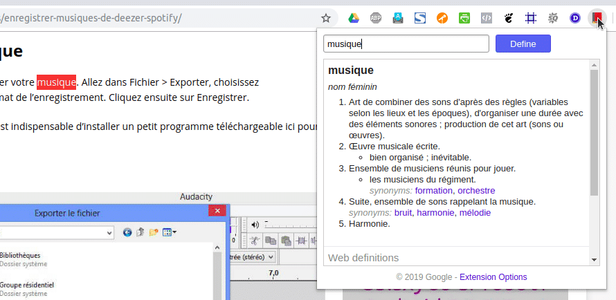 Définir un mot avec Google Dictionary