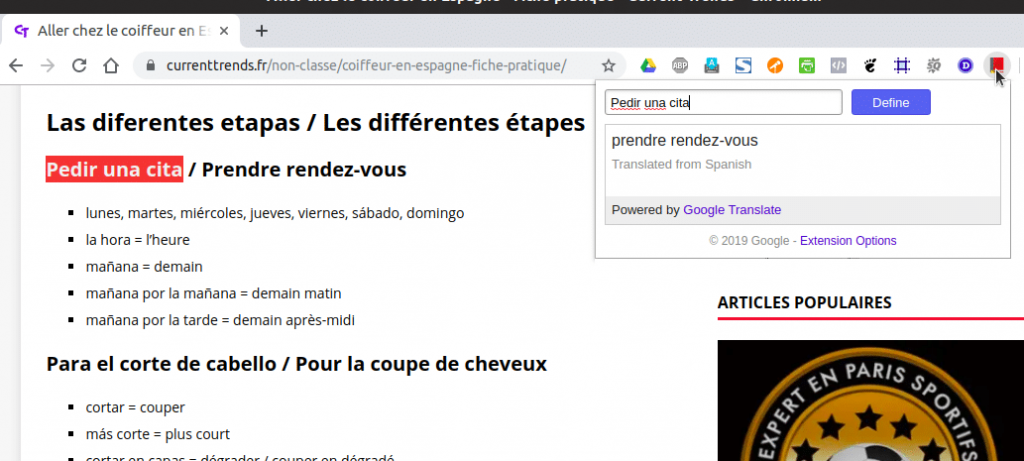 Traduire un mot avec Google Dictionary