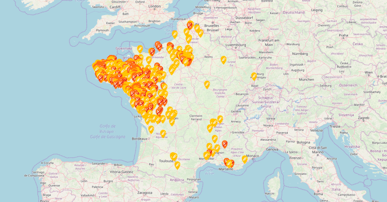 Carte des stations en pénurie de carburant