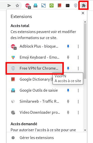 Acceda a la VPN gratuita para la extensión Chrome VPN Proxy Veepn