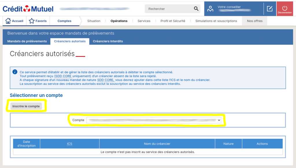 Etape 2 - Mandats de prélèvements - Crédit Mutuel