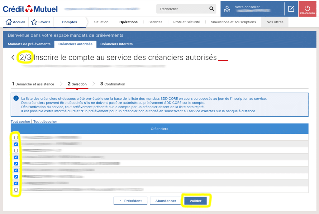 Etape 3 - Ajouter un créancier autorisé 2/3 - Crédit Mutuel