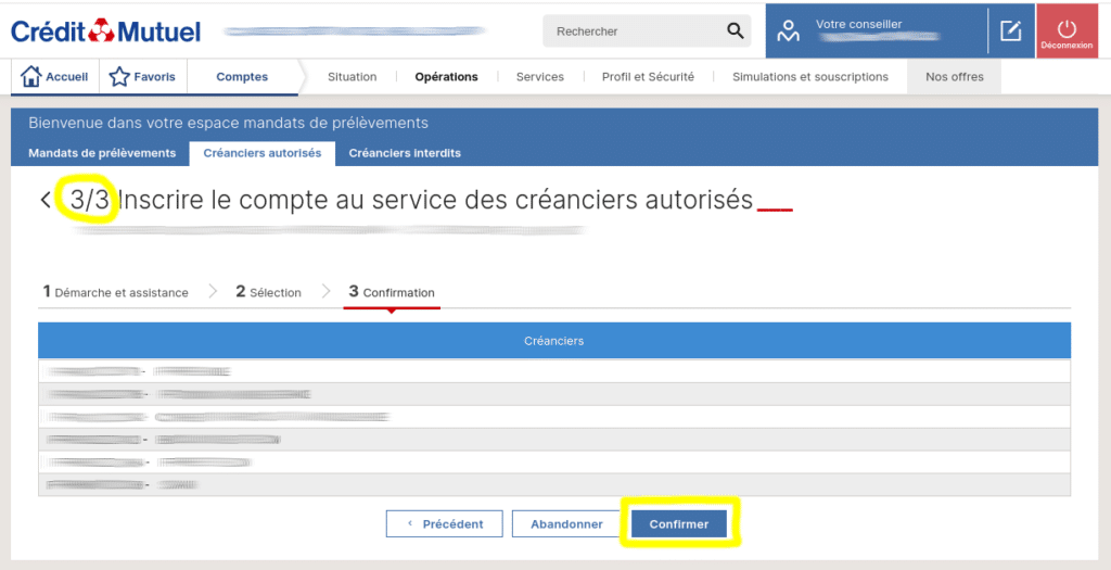 Etape 3 - Ajouter un créancier autorisé 3/3 - Crédit Mutuel