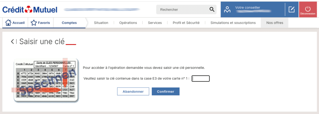 Etape 5 - Carte de clés personnelles - Crédit Mutuel