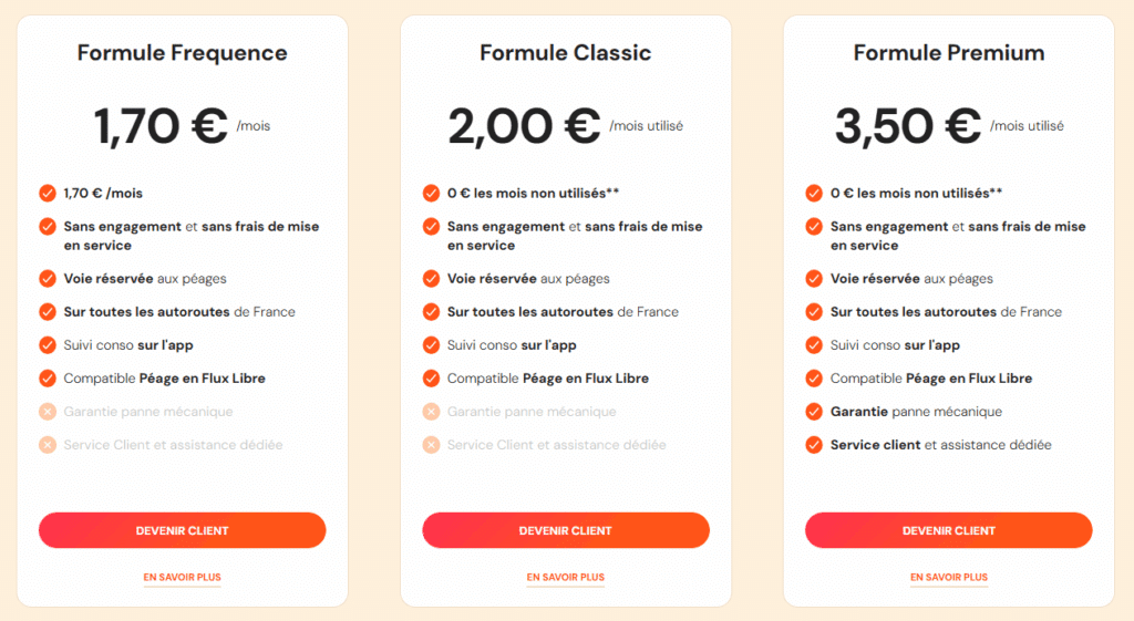 Formules badge de télépéage